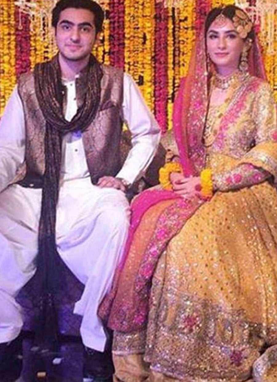 ABSOLUTELY BEAUTIFUL ANUSHEY IN A SAFFRON YELLOW AND BOUGAINVILLEA PINK KALIDAAR FARAH TALIB AZIZ PESHAWAS