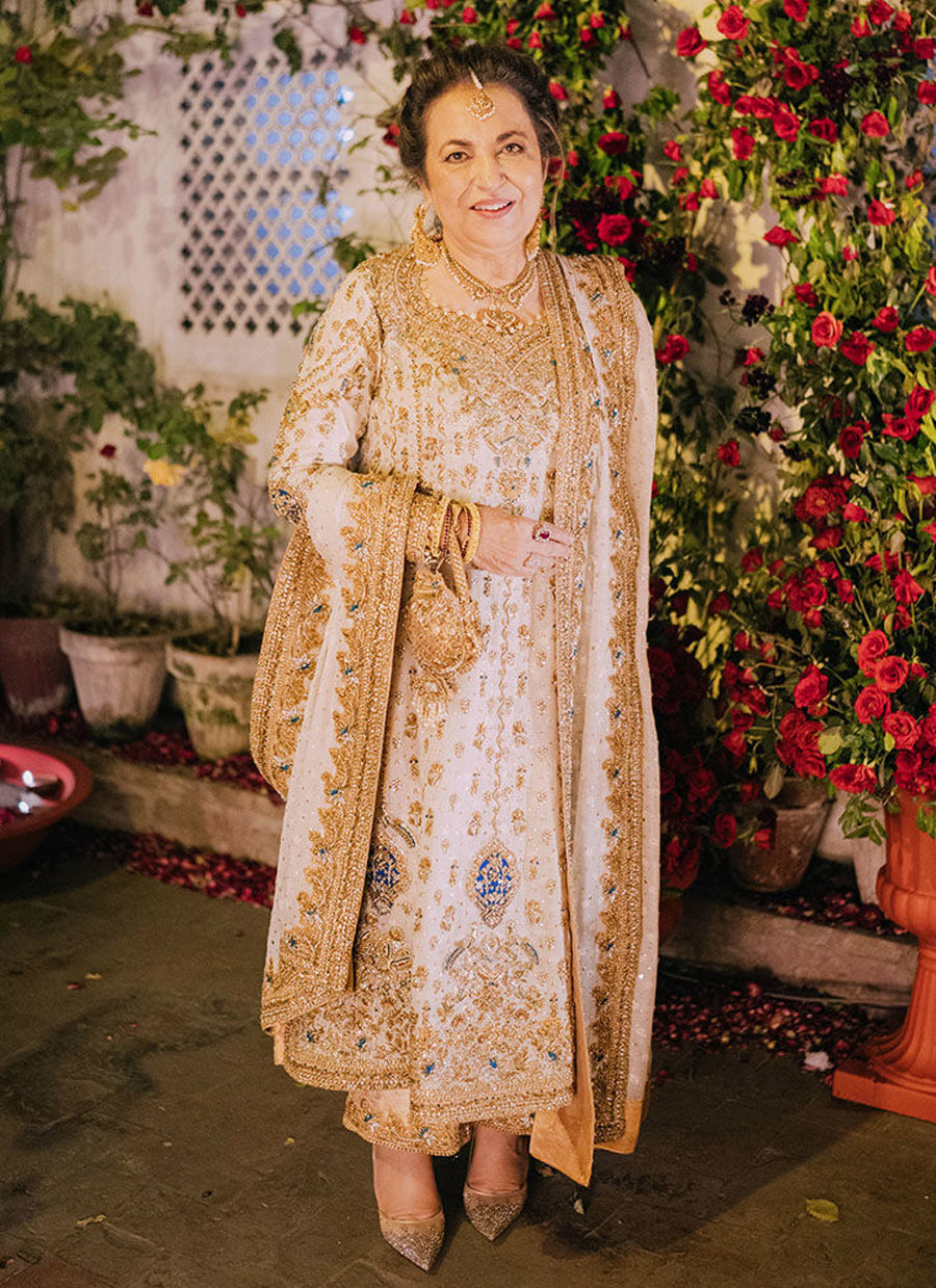 FTA In Ivory and Gold Ganga-Jamni Classic Kameez Izaar.