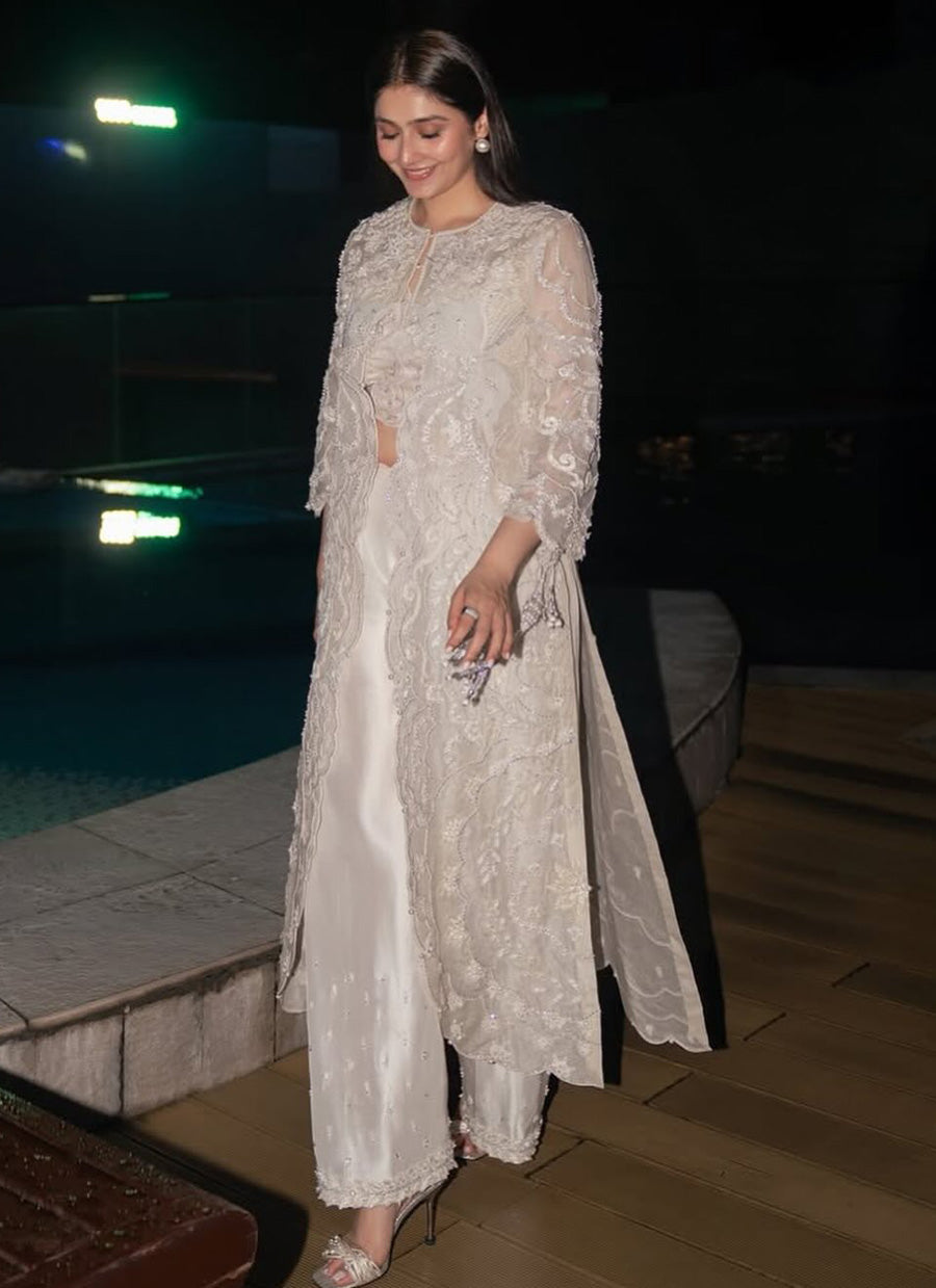 Durefishan Saleem in Ivory Organza Jacket