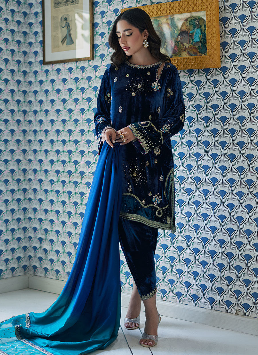 Lujain Navy Shirt and Dupatta