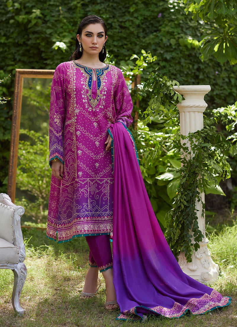 Tazeen Magenta Ombre Shirt and Dupatta