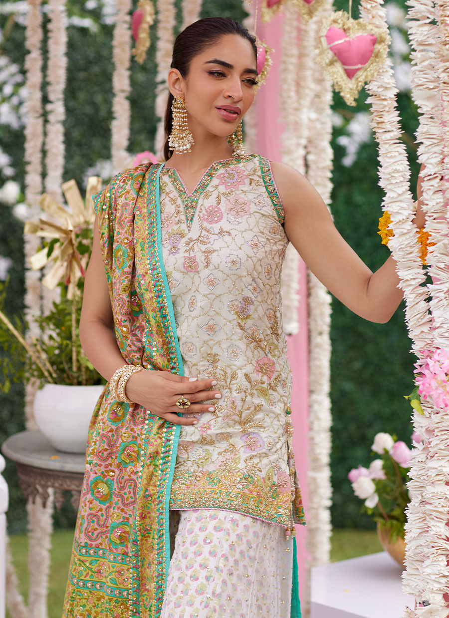 Alvira Ivory Short Shirt And Lehnga