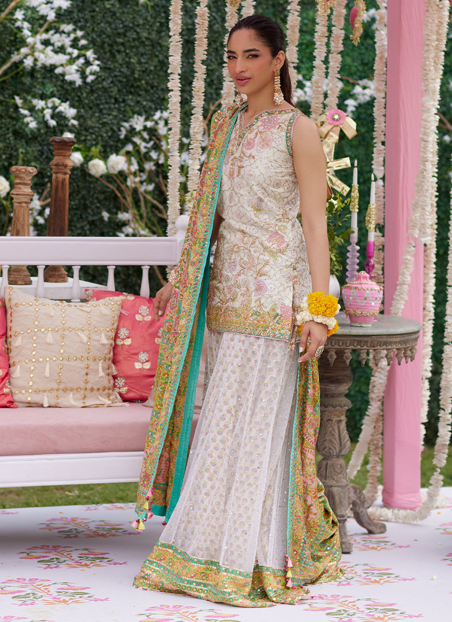 Alvira Ivory Short Shirt And Lehnga