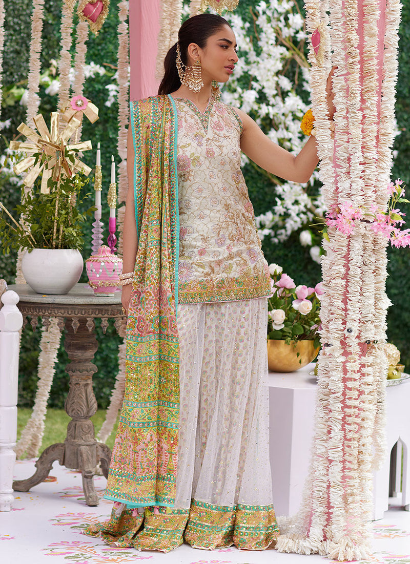 Alvira Ivory Short Shirt And Lehnga