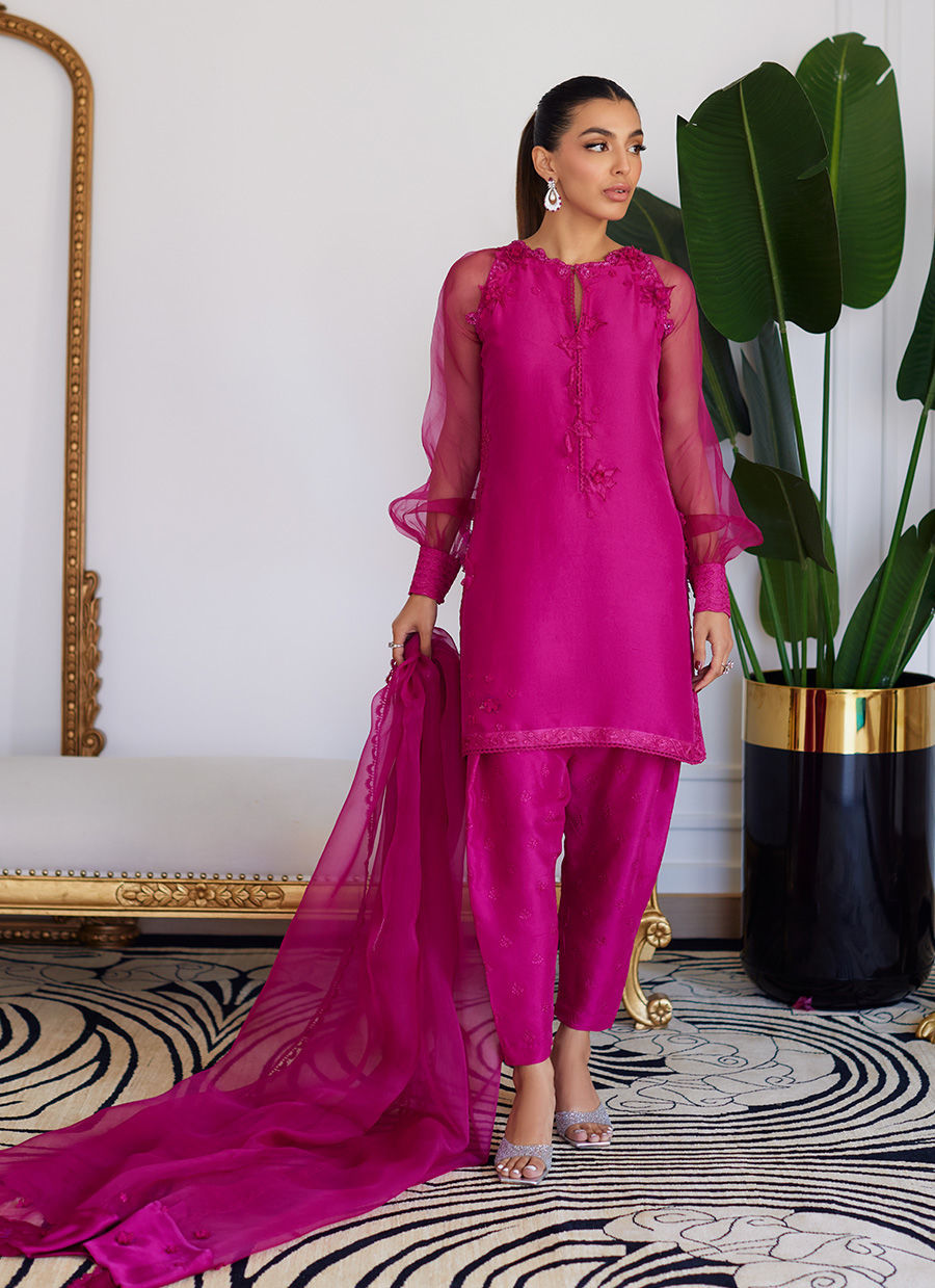 Elio Hot Pink Raw Silk Shirt With Dupatta - Shalwar Only