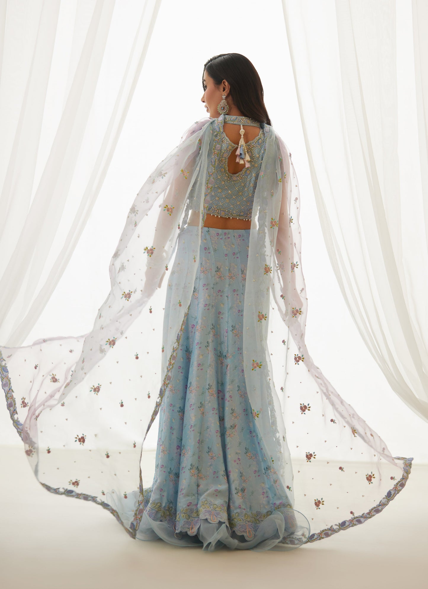 Zyla Sky Blue Choli, Lehenga And Dupatta