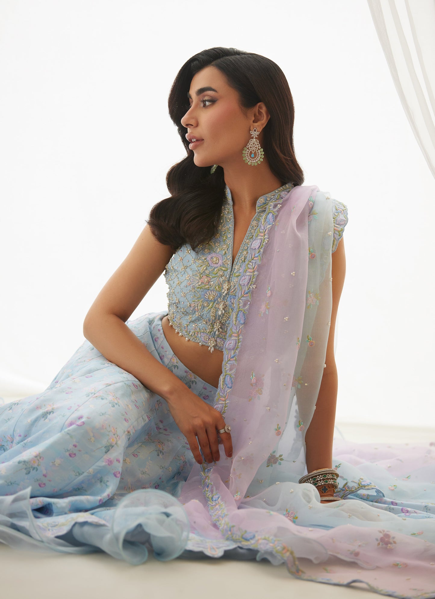 Zyla Sky Blue Choli, Lehenga And Dupatta