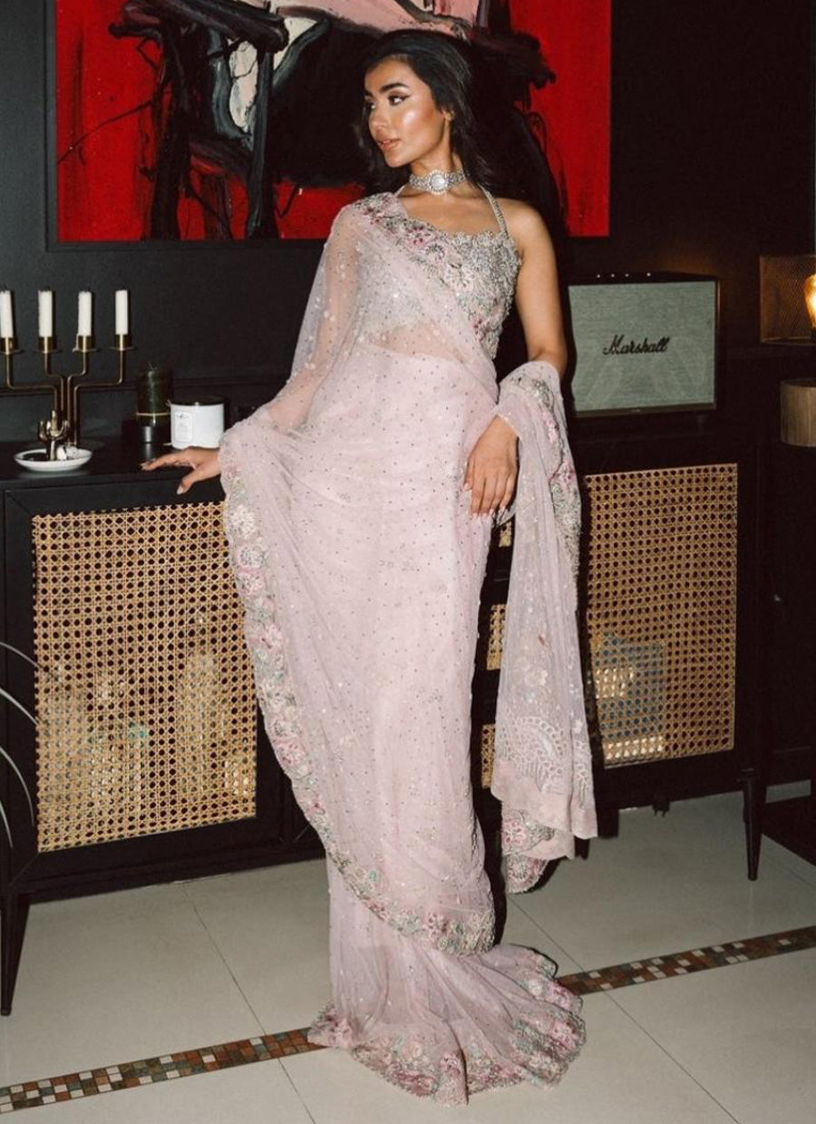 ROSA DREAMWEAVE SAREE WITH CUTWORK EMBELLISHED JACKET