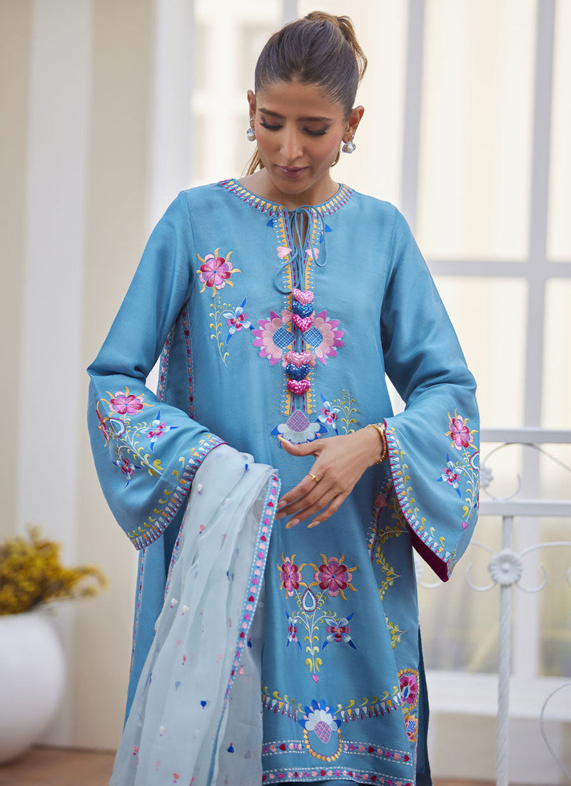 Nyssa Blue Shirt and Dupatta