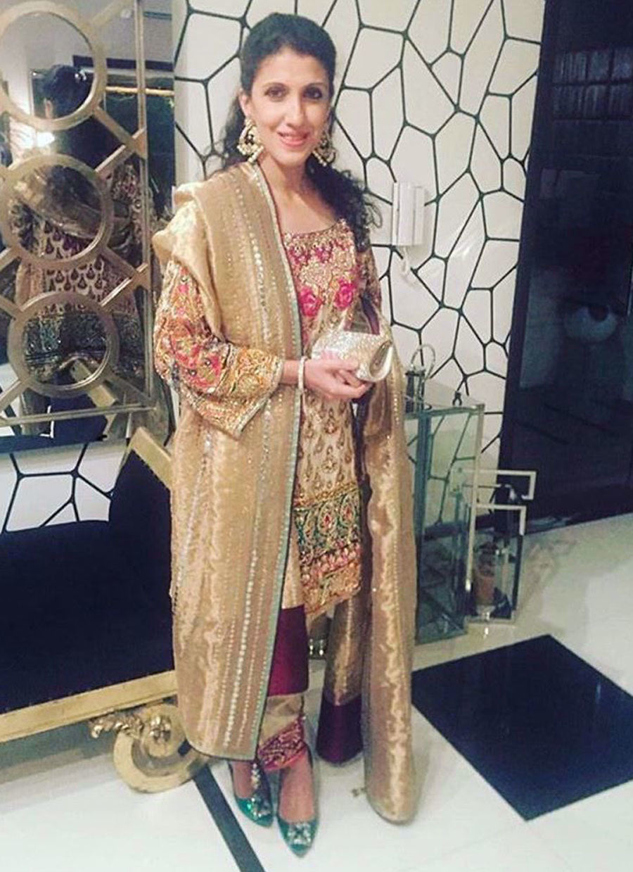 Sarah Saya nails the perfect wedding look in an ivory Farah Talib Aziz formal