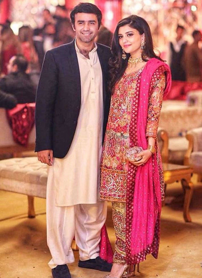 Gulrukh Shafiq, looking beautifully festive in a Farah Talib Aziz wedding ensemble