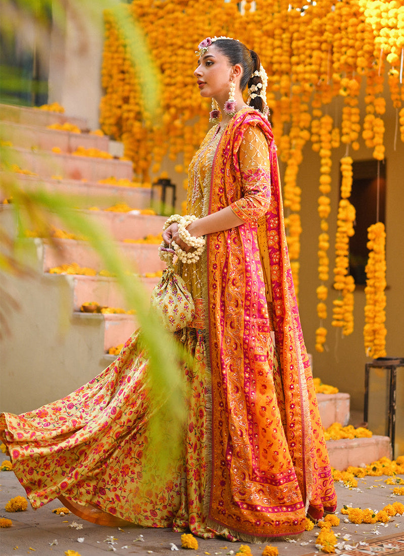 Losalie saffaron embellished shirt block print gharara and dupatta