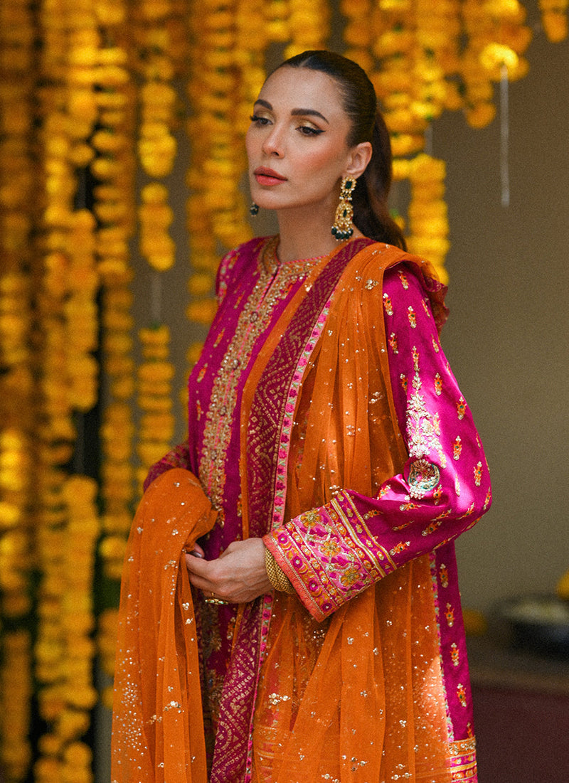 Klara Magenta pink panelled shirt with shalwar