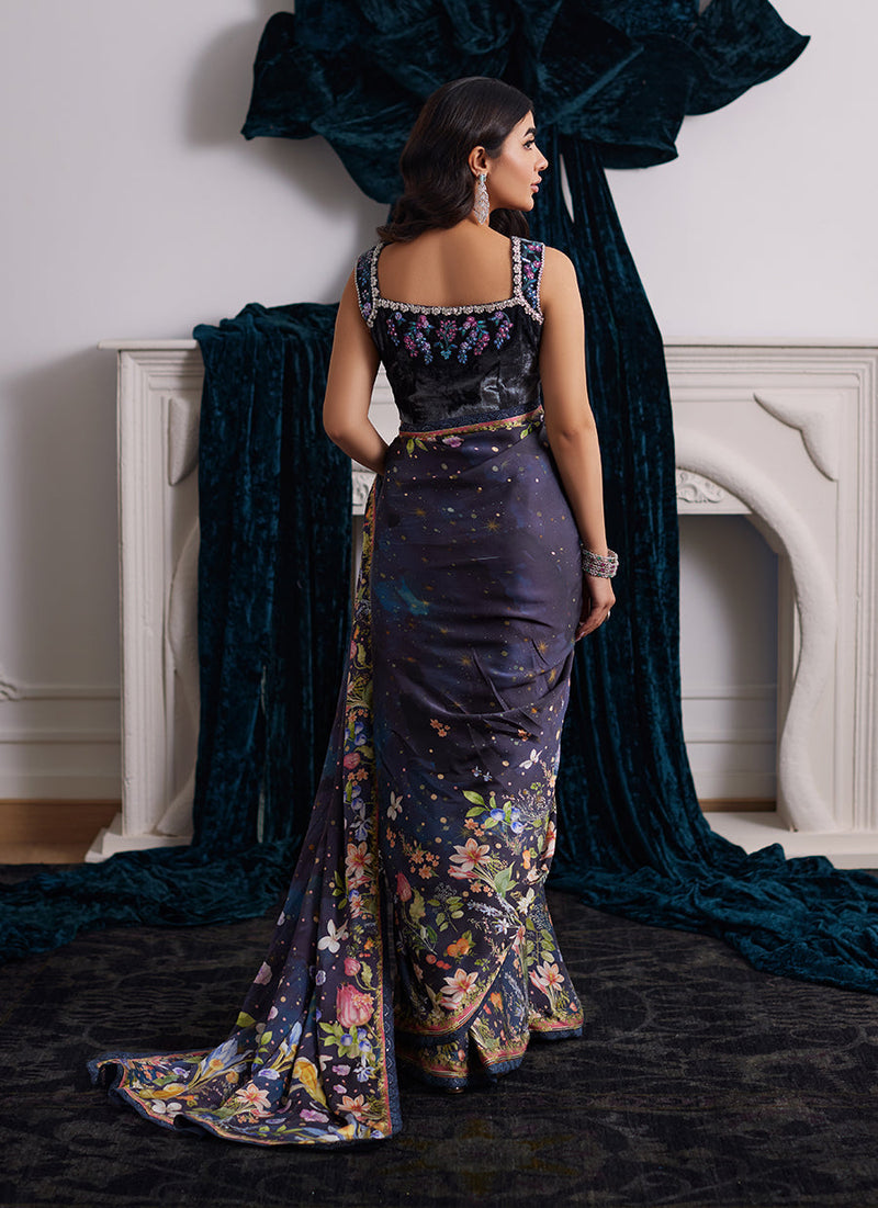 Alixia Charmeuse Saree With Velvet Blouse