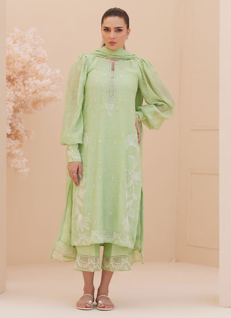 Serena Apple Green Embroidered Shirt and Dupatta