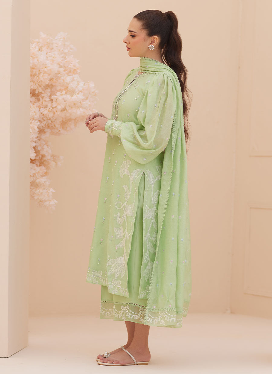 Serena Apple Green Embroidered Shirt and Dupatta