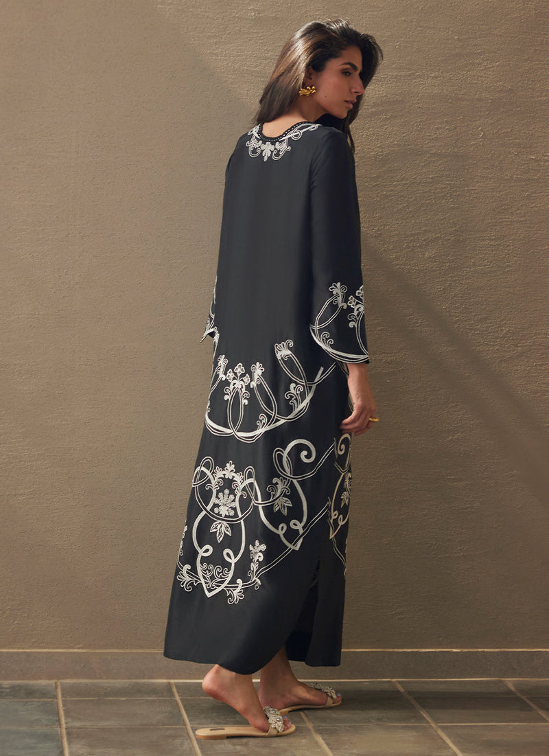 Serai Black Silk Kaftan