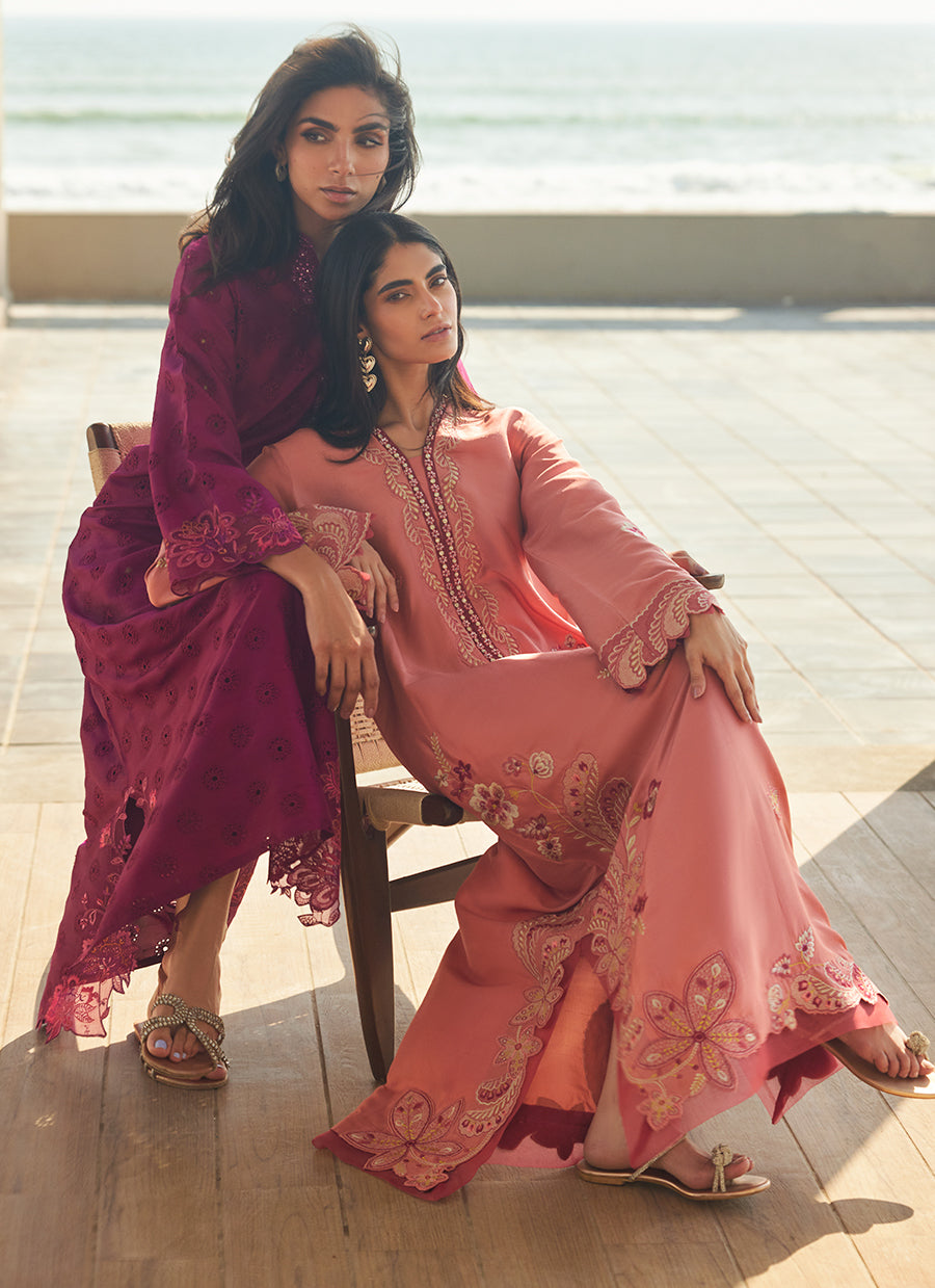 Nami Coral Silk Kaftan