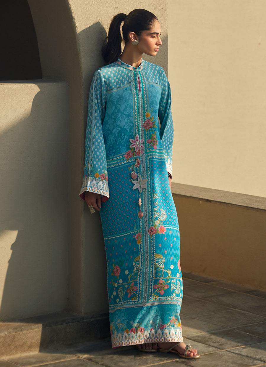 Amaris Sky-Blue Crepe Kaftan