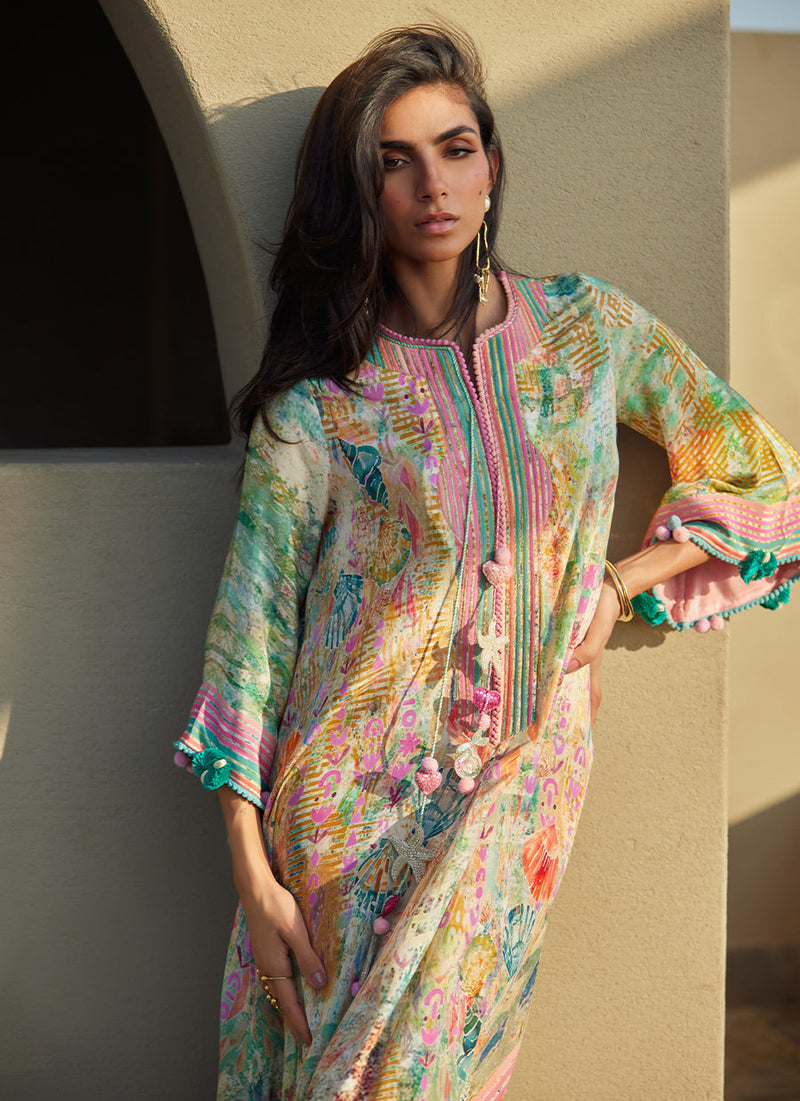 Riviera Rose Crepe Kaftan