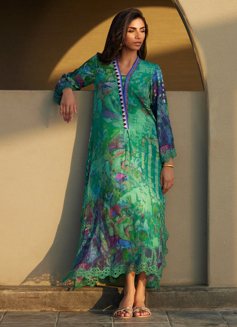 Ariel Emerald Crepe Kaftan