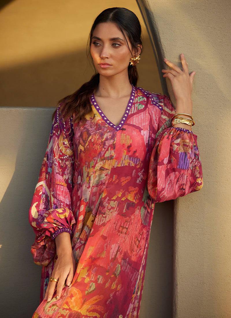 Mischa Magenta Crepe Kaftan