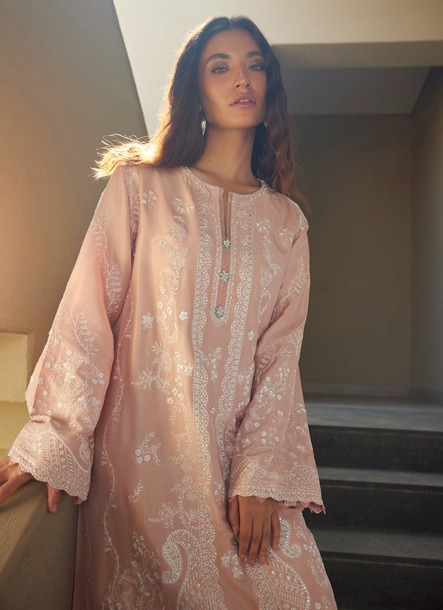 Nami Pale Pink Silk Kaftan
