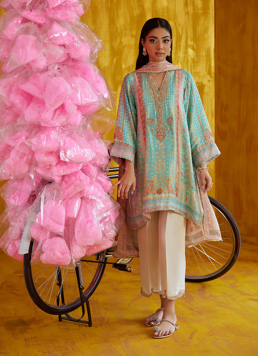 Juni Aqua Shirt And Dupatta