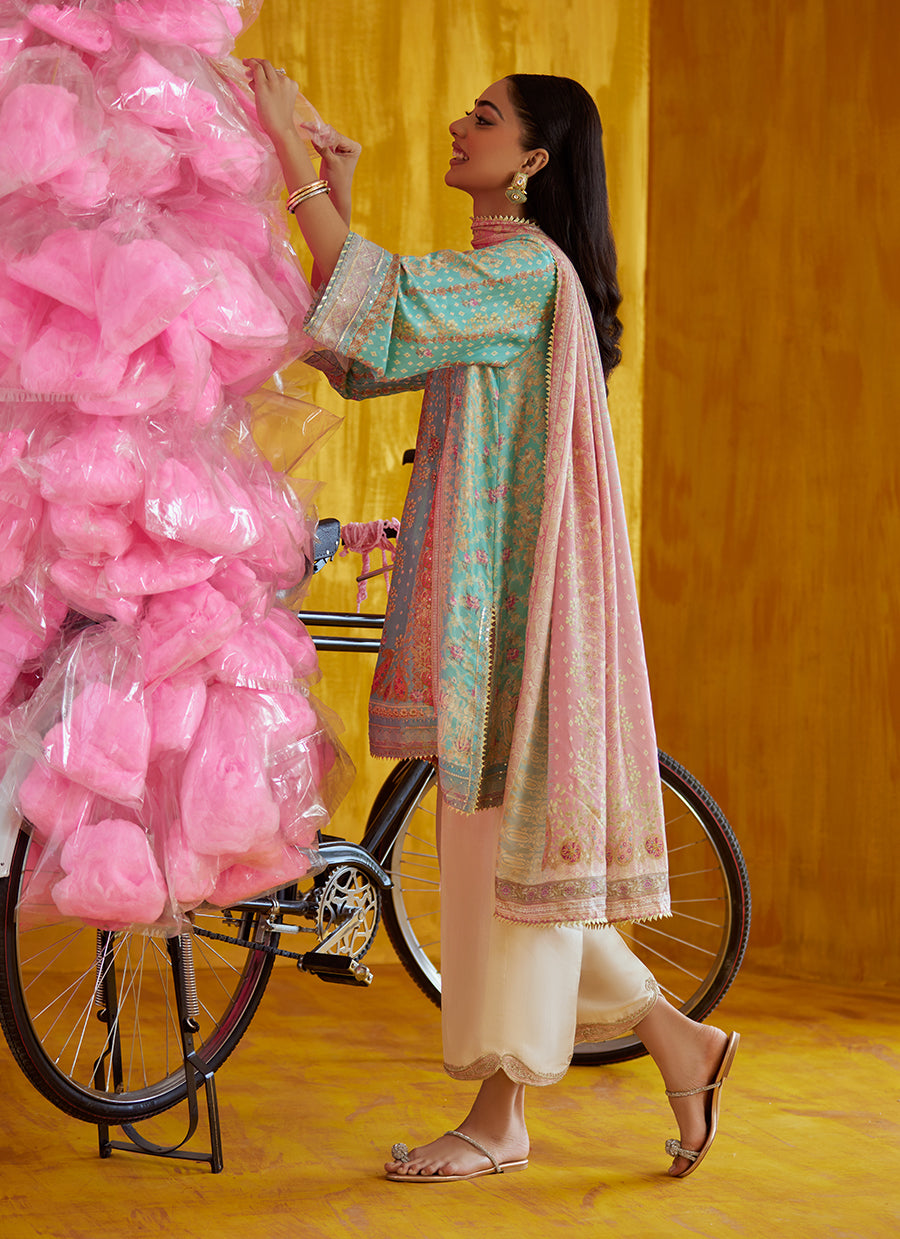 Juni Aqua Shirt And Dupatta