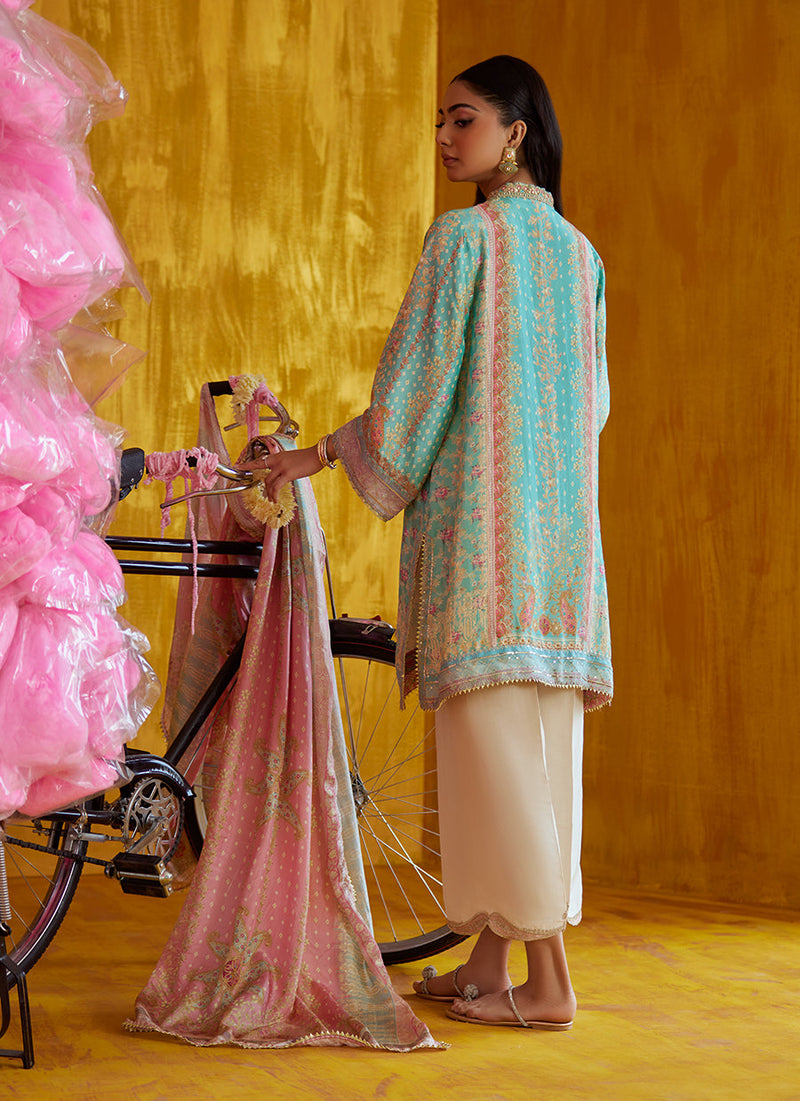 Juni Aqua Shirt And Dupatta