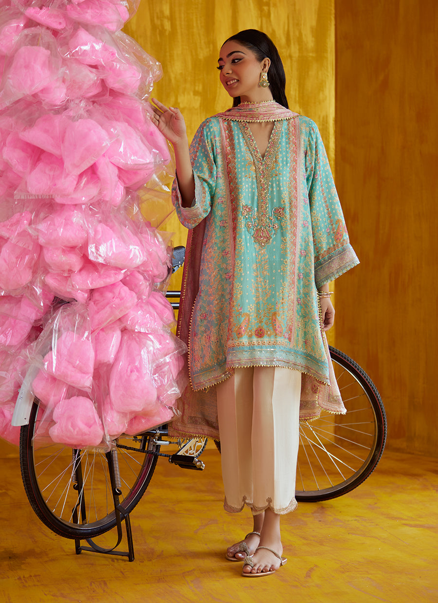 Juni Aqua Shirt And Dupatta
