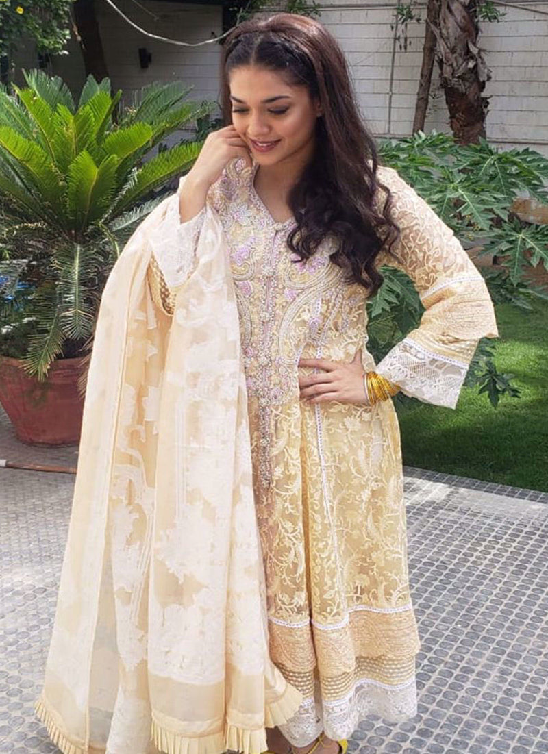 Sanam Jung In A Pale-Yellow Hand Embellished Ensemble