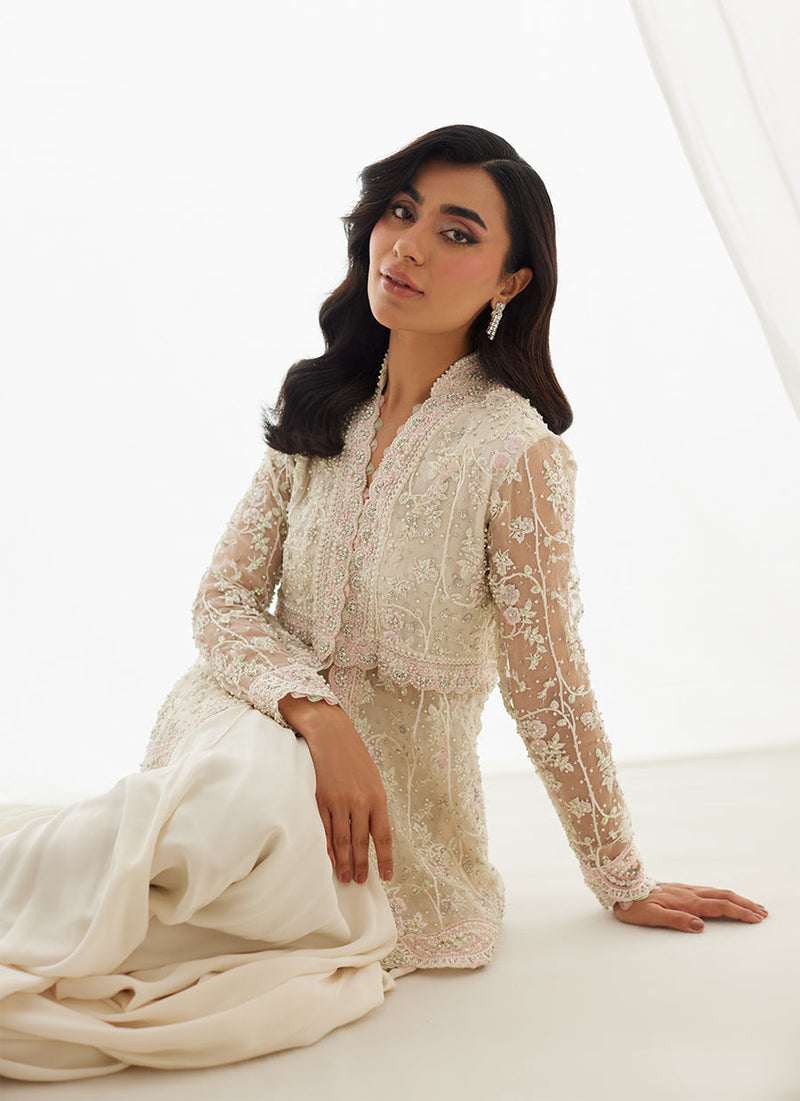 Zariah Ivory Peplum, Lehenga And Dupatta