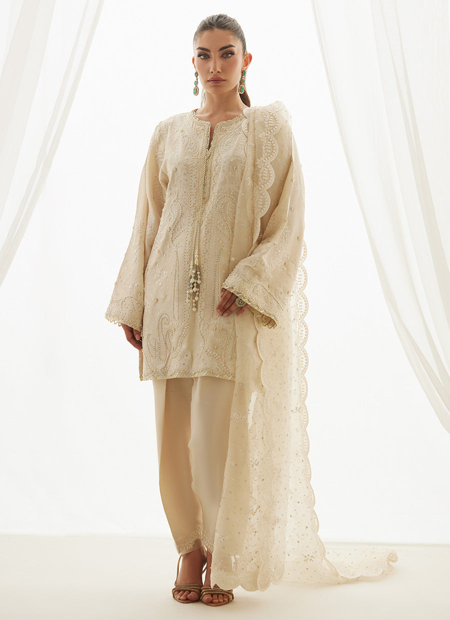 Mavi Ivory Shirt And Dupatta