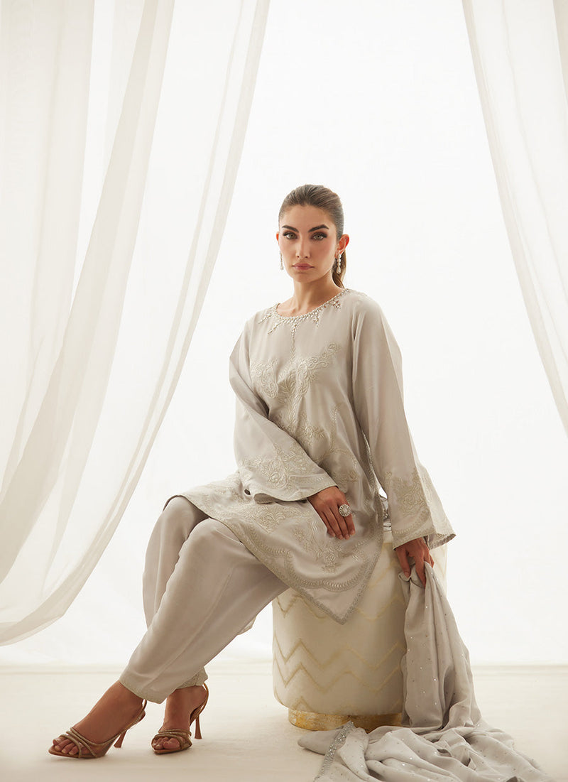 Ziva Silver Shirt And Dupatta