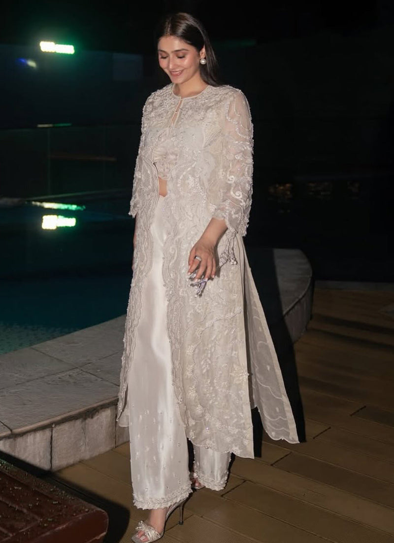 Durefishan Saleem in Ivory Organza Jacket